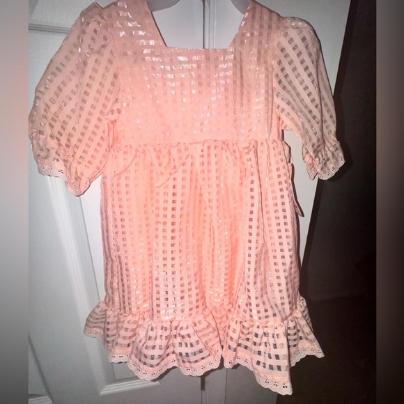 NWT Wonder Nation Girls 3T OrangeSequin Gingham Spring Dress Short Sleeve Ruffle - Picture 2 of 13